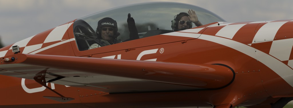 Jim wishing Sean D Tucker, Oracle Acrobatic Pilot, a safe flight.